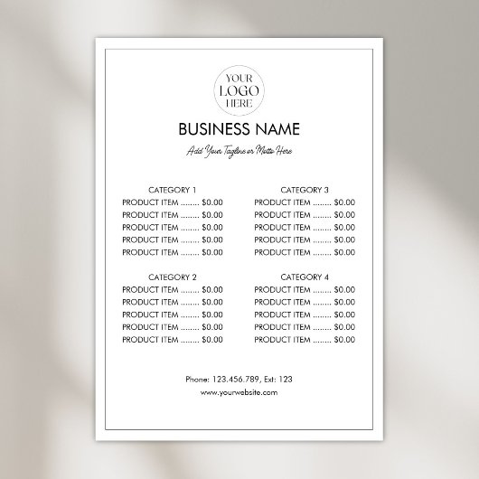 Aangepaste Zakelijke Logo Moderne Menu Prijslijst Poster