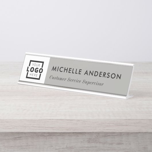 Aangepaste zakelijke Logo moderne werknemer grijs Bureau Naambordje (Voorkant)