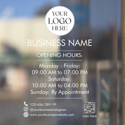 Aangepaste Zakelijke Logo Naam QR Code Openingsure Raamsticker