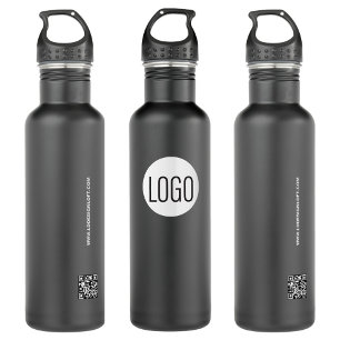 Aangepaste zakelijke logo op de zwarte QR-code web Waterfles