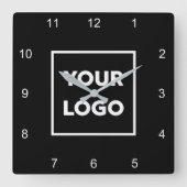Aangepaste zakelijke Logo op minimale zwarte achte Vierkante Klok (Voorkant)