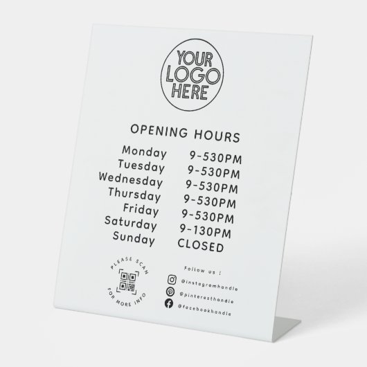 Aangepaste zakelijke Logo openingstijden QR-code | Reclamebord Met Voetstuk (Voorkant)