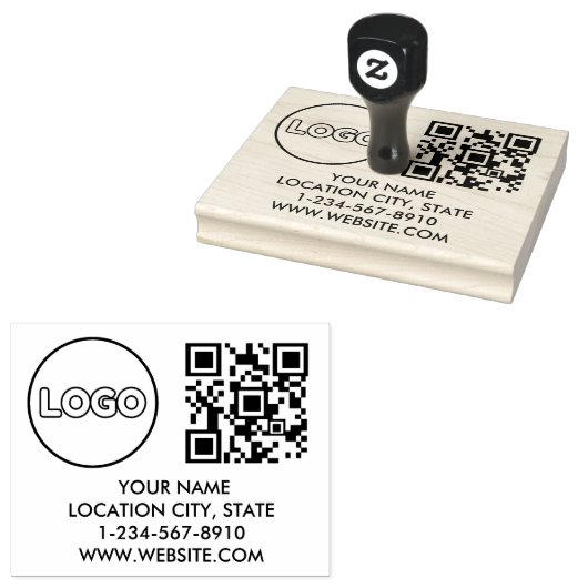 Aangepaste zakelijke Logo QR-code & adres Rubberstempel (Gestempeld)