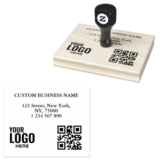 Aangepaste zakelijke Logo QR-code & adres Rubberstempel (Gestempeld)