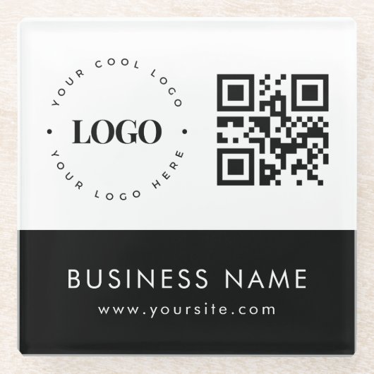Aangepaste zakelijke Logo QR-code en tekstvak Glazen Onderzetter (Voorkant)
