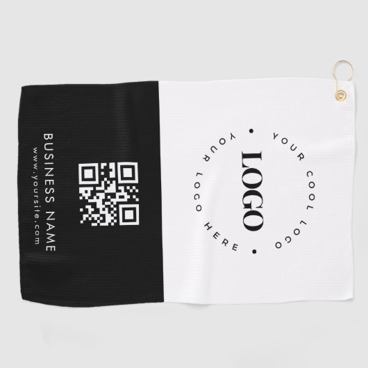 Aangepaste zakelijke Logo QR-code en tekstvak Golfhanddoek (Horizontaal)