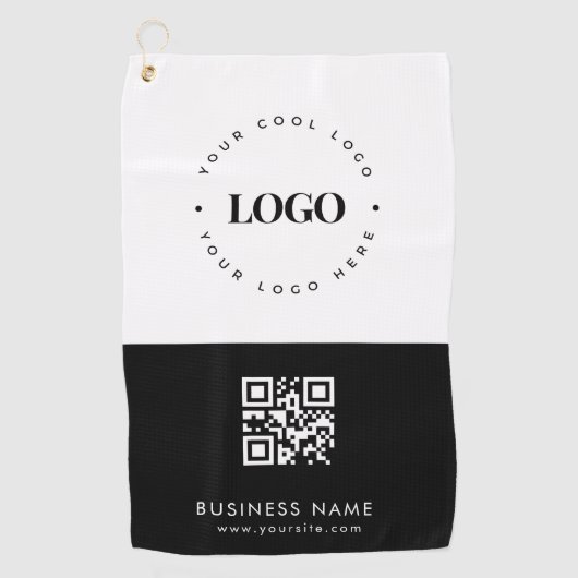 Aangepaste zakelijke Logo QR-code en tekstvak Golfhanddoek (Voorkant)
