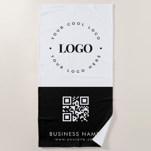 Aangepaste zakelijke Logo QR-code en tekstvak Strandlaken (Voorkant)