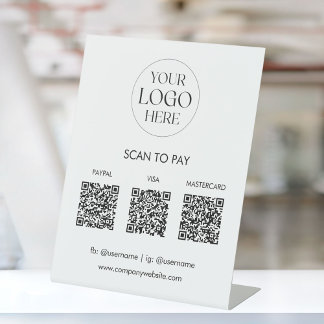Aangepaste Zakelijke Logo QR Code Moderne Betaling Reclamebord Met Voetstuk