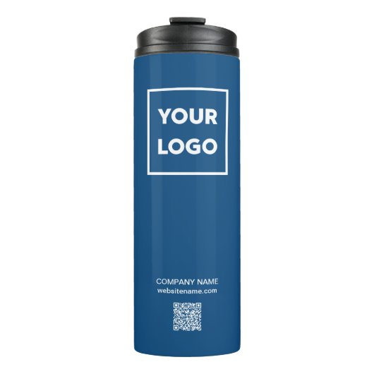 Aangepaste zakelijke Logo QR-code op blauw Thermosbeker (Voorkant)