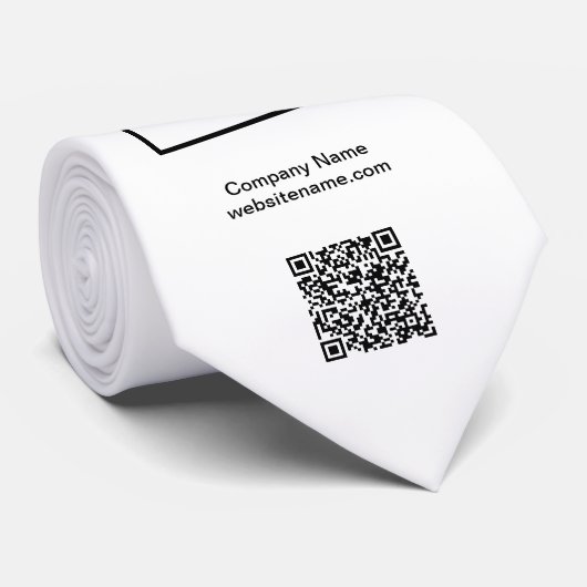 Aangepaste zakelijke Logo QR Code Tekst op Wit Stropdas (Opgerold)