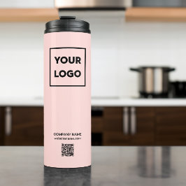 Aangepaste zakelijke Logo QR-code voor koraalroze Thermosbeker
