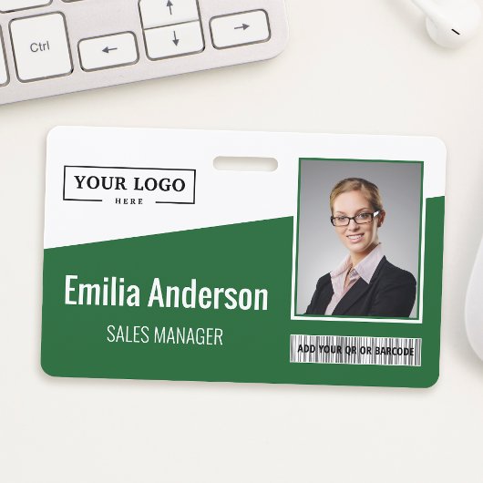 Aangepaste zakelijke Logo streepjescode foto Groen Badge