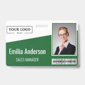 Aangepaste zakelijke Logo streepjescode foto Groen Badge (Front)