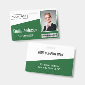 Aangepaste zakelijke Logo streepjescode foto Groen Badge (Front & Back)