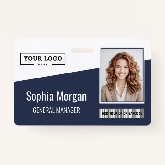 Aangepaste zakelijke Logo streepjescode foto werkn Badge (Voorkant)