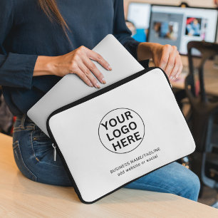 Aangepaste Zakelijke Logo & Tekst l Zwart & Wit Pr Laptop Sleeve