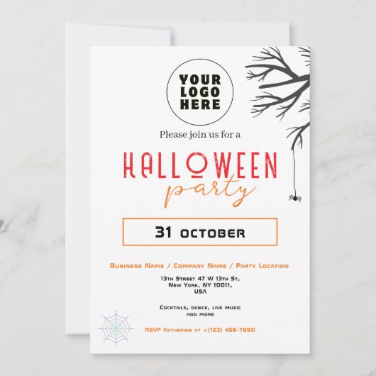 Aangepaste Zakelijke Logo & Tekst Modern Halloween Kaart (Voorkant)