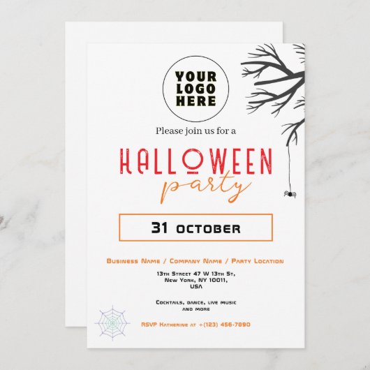 Aangepaste Zakelijke Logo & Tekst Modern Halloween Kaart (Voorkant / Achterkant)