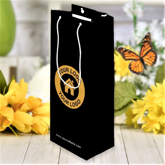 Aangepaste zakelijke Logo zwart Wijn Cadeautas