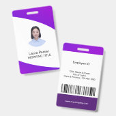 Aangepaste zakelijke medewerker Fototekst Paars Badge (Voor- en achterkant)