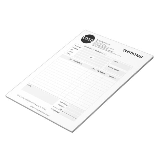 Aangepaste zakelijke offerte en factuurformulier notitieblok (Schuin)