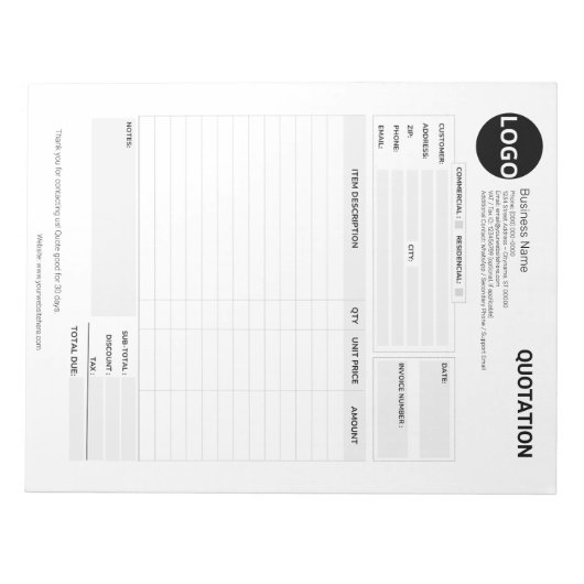 Aangepaste zakelijke offerte en factuurformulier notitieblok (Voorkant)