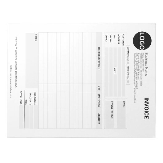 Aangepaste zakelijke offerte en factuurformulier notitieblok (Voorkant)