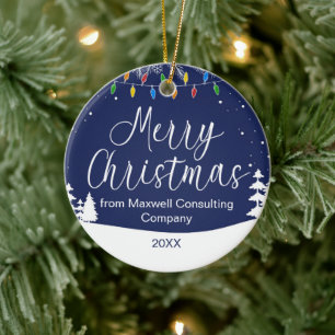 Aangepaste Zakelijke Prettig Kerstfeest Blauw Keramisch Ornament