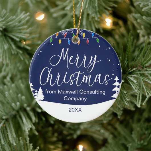 Aangepaste Zakelijke Prettig Kerstfeest Blauw Keramisch Ornament (Boom)