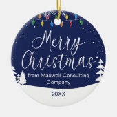 Aangepaste Zakelijke Prettig Kerstfeest Blauw Keramisch Ornament (Voorkant)