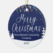Aangepaste Zakelijke Prettig Kerstfeest Blauw Keramisch Ornament (Links)