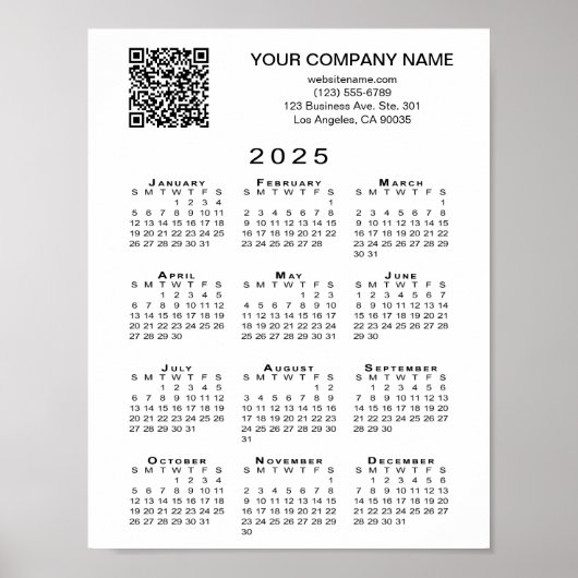 Aangepaste zakelijke QR-code 2025 Kalender Poster (Voorkant)
