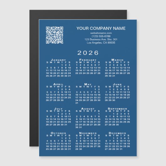 Aangepaste Zakelijke QR-code 2026 Kalender Blauwe (Voorkant / Achterkant)