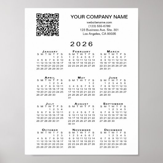 Aangepaste zakelijke QR-code 2026 Kalender Poster (Voorkant)