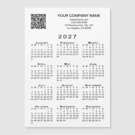 Aangepaste zakelijke QR-code 2027 kalender magneet (Voorkant)