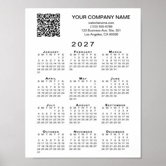Aangepaste zakelijke QR-code 2027 kalender Poster (Voorkant)