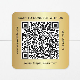 Aangepaste Zakelijke QR Code Goud Vierkante Sticker