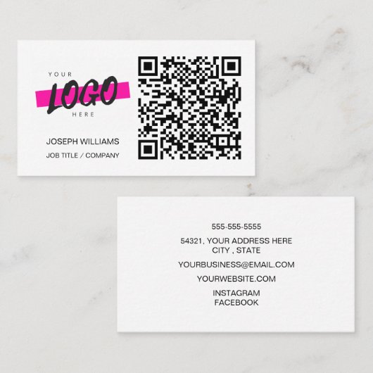 Aangepaste zakelijke QR-code Modern wit, eenvoudig Visitekaartje (Voorkant / Achterkant)