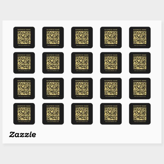 Aangepaste Zakelijke QR Code Sjabloon Zwart & Goud Vierkante Sticker (Vel)