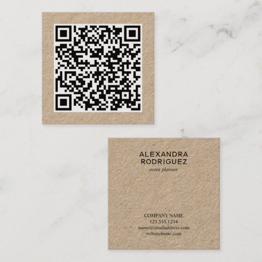 Aangepaste zakelijke QR-code voor lange naam Minim Vierkante Visitekaartje (Voorkant / Achterkant)