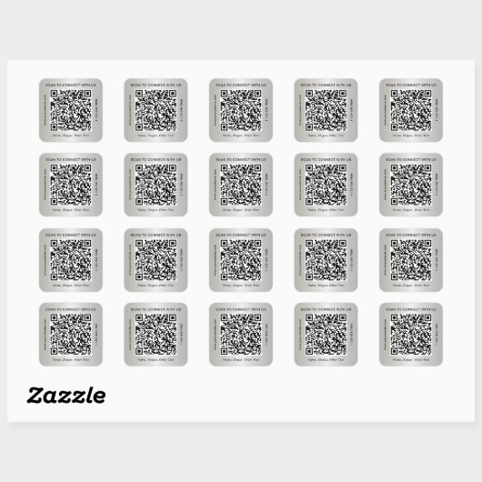Aangepaste Zakelijke QR Code Zilver Vierkante Sticker (Vel)