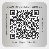 Aangepaste Zakelijke QR Code Zilver Vierkante Sticker (Voorkant)
