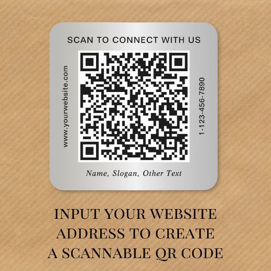 Aangepaste Zakelijke QR Code Zilver Vierkante Sticker