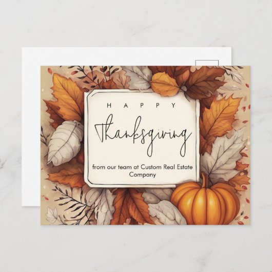 Aangepaste zakelijke Thanksgiving blad en pompoen Feestdagenkaart (Voorkant / Achterkant)