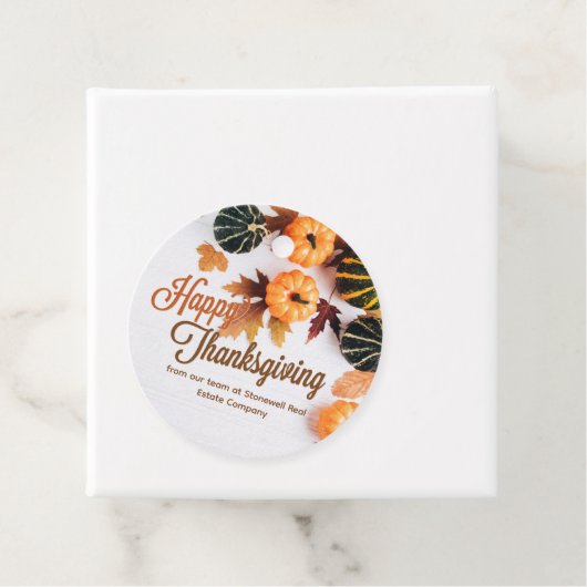 Aangepaste zakelijke Thanksgiving — mooie pompoen Bedankjes Labels (In situ)