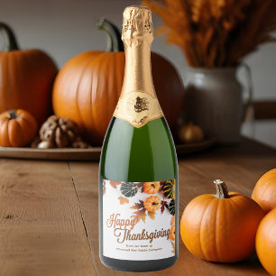 Aangepaste zakelijke Thanksgiving — mooie pompoen Sparkling Wijnetiket