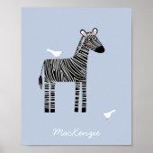 Aangepaste Zebra-naam bevestigen Blauw Poster (Voorkant)