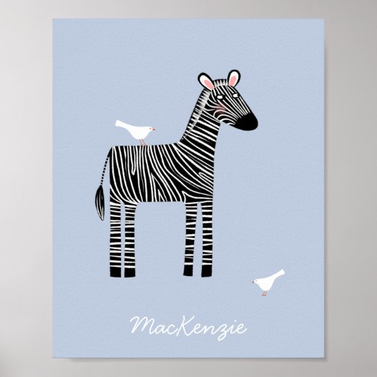 Aangepaste Zebra-naam bevestigen Blauw Poster (Voorkant)