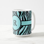 Aangepaste Zebra Print Black en Blauwgroen Turquoi Koffiemok (Voorkant rechts)